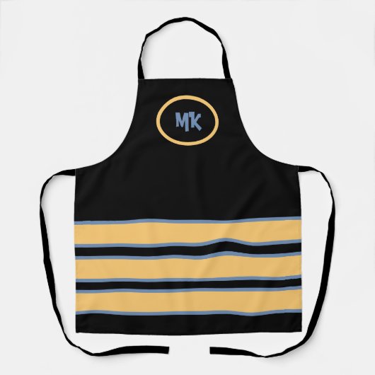 Monogrammen zwart en geel stripte Apron Schort (Voorkant)