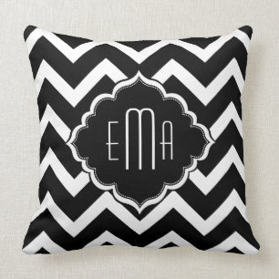 Monogrammen zwart en wit Geometric Zigzag Chevron Kussen
