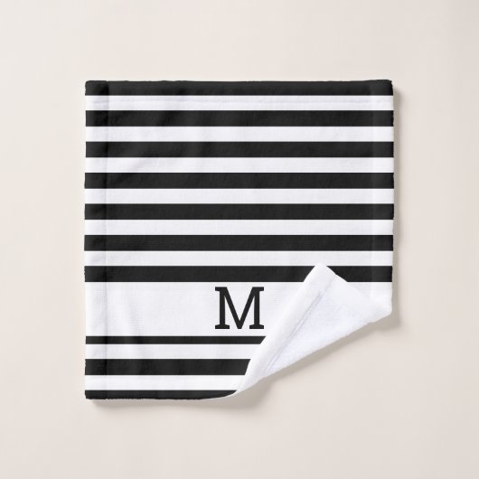 Monogrammen zwart en witte streping bad handdoek (Wasdoekje)