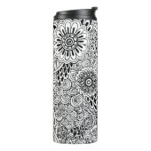 Monogrammen zwart-wit florenpatroon thermosbeker (Gedraaid links)