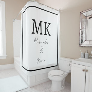 Monogrammen Zwart Wit Modern Minimaal Stijlvol Douchegordijn