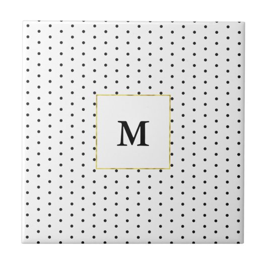 Monogrammen zwart-wit pokadopatroon tegeltje (Voorkant)