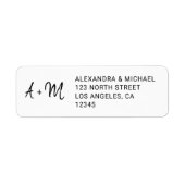 Monogrammen zwart-witscript bruiloft rsvp etiket (Voorkant)