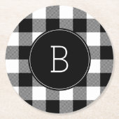 Monogrammen zwart-witte buffelplaat ronde kartonnen onderzetter (Voorkant)