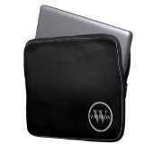 Monogrammen zwarte witte Aangepaste Naam Laptop Sleeve (Voorkant Links)