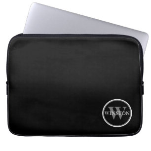 Monogrammen zwarte witte Aangepaste Naam Laptop Sleeve