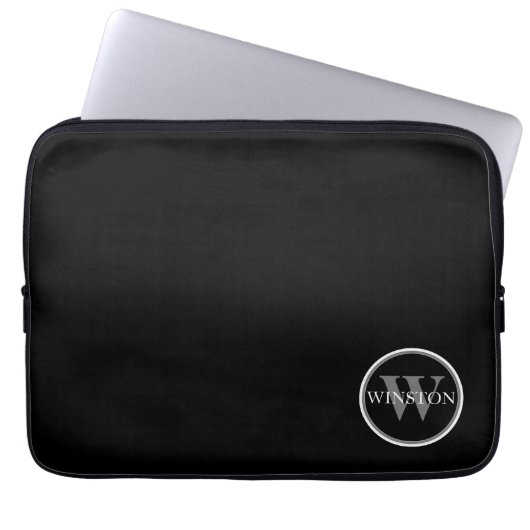 Monogrammen zwarte witte Aangepaste Naam Laptop Sleeve (Voorkant)