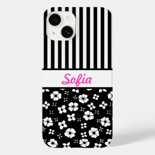 Monogrammen zwarte/witte bloemen/strips Case-Mate iPhone 14 hoesje