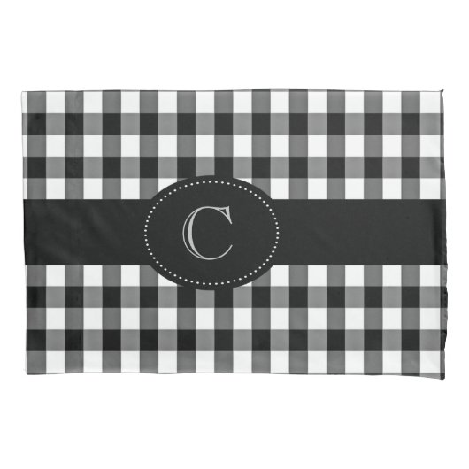 Monogrammen zwarte/witte Kussenslopen van Gingham (Voorkant-Links)