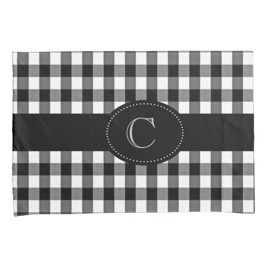 Monogrammen zwarte/witte Kussenslopen van Gingham (Voorkant-Rechts)