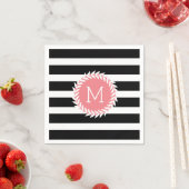 Monogrammen zwarte & witte strepen & witte poot servetten (Insitu)