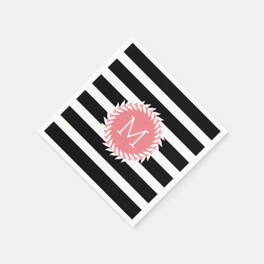 Monogrammen zwarte & witte strepen & witte poot servetten (Hoek)