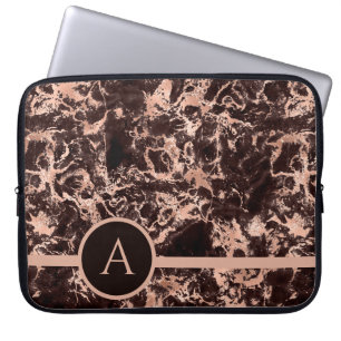 Monogrammerde Roze Gouden Marmer Laptop Sleeve