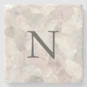 Monogrammering Roze Grijs Wit Goud Marmer Stenen Onderzetter (Voorkant)