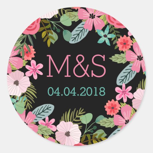 Monogrammes autocollants mariage floral Boho (Devant)