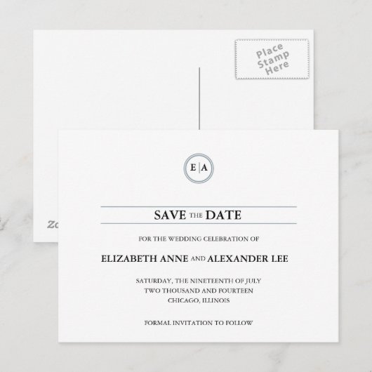 Monogrammes Classiques Argent Faire-Part de Faire (Devant / Derrière)