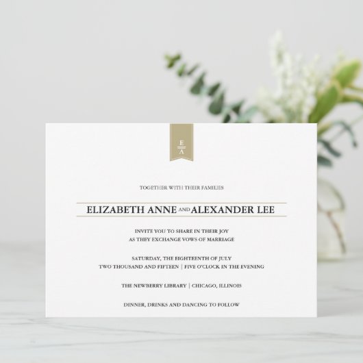 Monogrammes classiques Faire-part de mariage d'or (Debout devant)