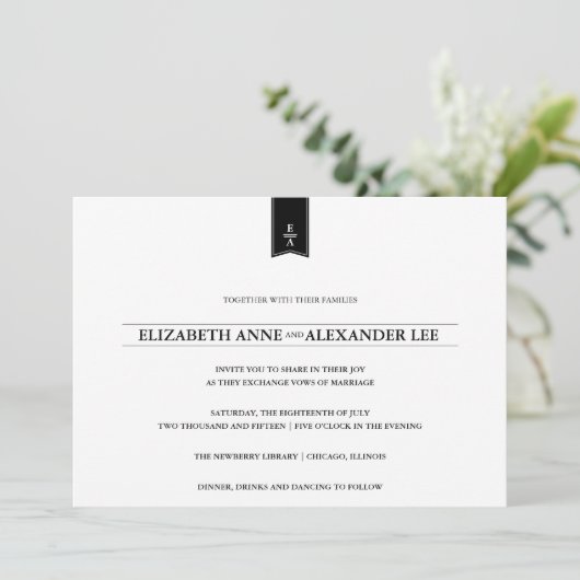 Monogrammes classiques noirs et faire-part de (Debout devant)