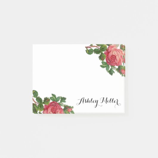 Monogrammes de Roses floraux vintages post-it (Devant)