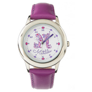 Monogrammes filles lettre M art Matilda nom montre