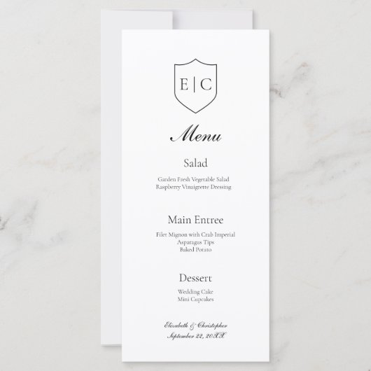 Monogrammes Initiales Moderne Minimaliste Menu Mar (Devant)