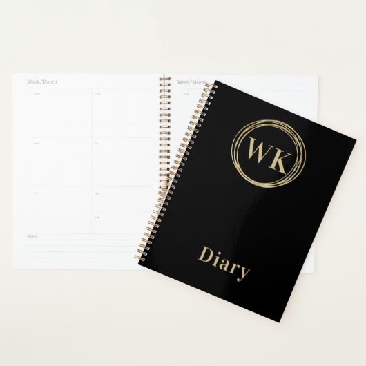 Monogrammes Initiales Noir Cercles Or Journal (Devant avec enveloppe)