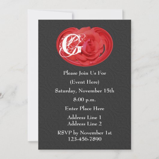 Monogrammes Initiales Rose rouge Floral Invitation (Devant)