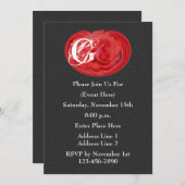 Monogrammes Initiales Rose rouge Floral Invitation (Devant / Derrière)