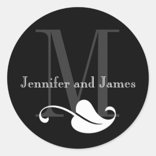Monogrammes noirs et blancs Stickers de mariage