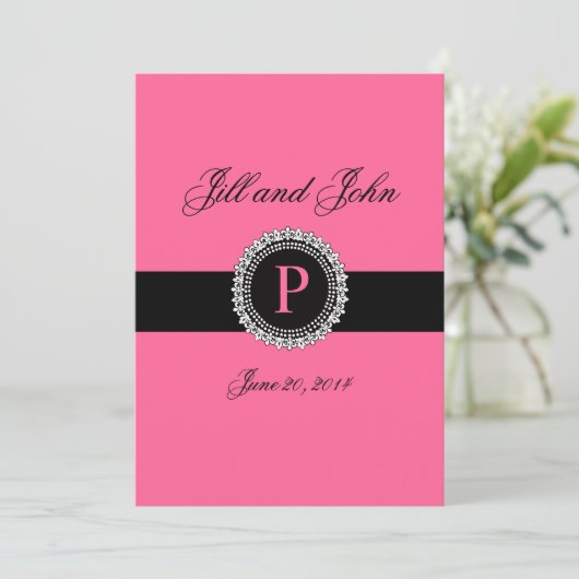 Monogrammes P Invitations de mariage rose fleur de (Debout devant)