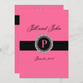Monogrammes P Invitations de mariage rose fleur de (Devant / Derrière)
