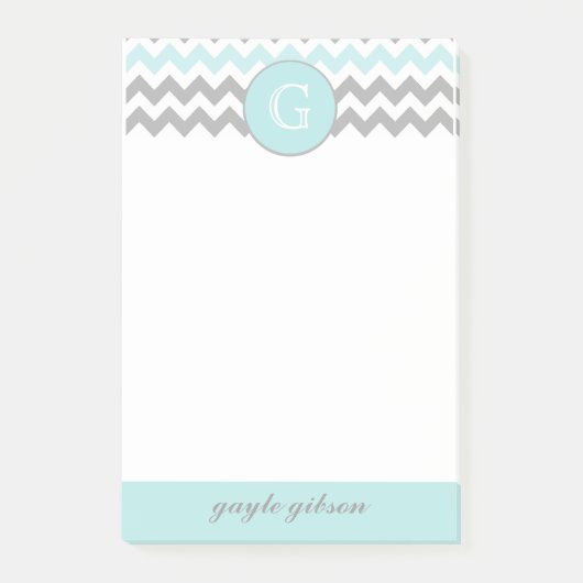 Monogrammes Post-it® de Aqua Gray Chevron (Devant)