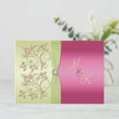 Monogrammes vert rose Faire-part de mariage floral (Debout devant)