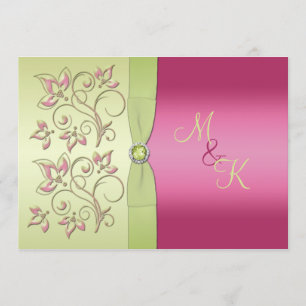 Monogrammes vert rose Faire-part de mariage floral