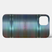 Monogrammetaal blauw-grijs bandpatroon Case-Mate iPhone case (Achterkant (horizontaal))