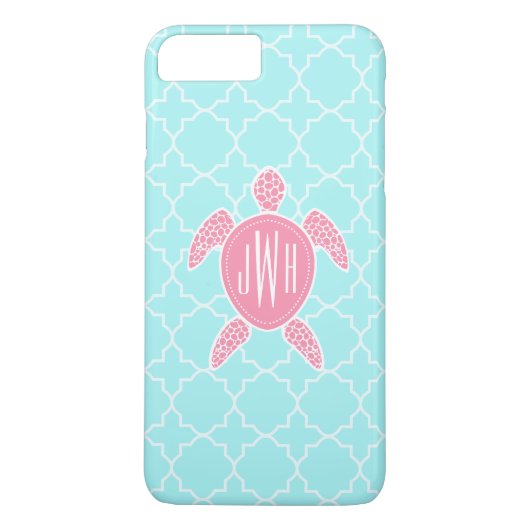 Monogrammofoonroze Zee Turtle + Blue Quatrefoil Case-Mate iPhone Case (Achterkant)