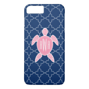 Monogrammofoonroze Zee Turtle Blue Quatrefoil iPhone 8 Plus / 7 Plus Hoesje