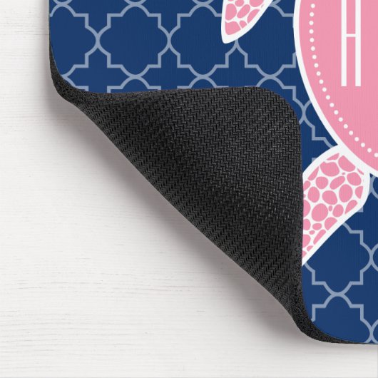 Monogrammofoonroze Zee Turtle Blue Quatrefoil Muismat (Hoek)