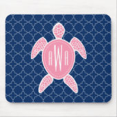 Monogrammofoonroze Zee Turtle Blue Quatrefoil Muismat (Voorkant)
