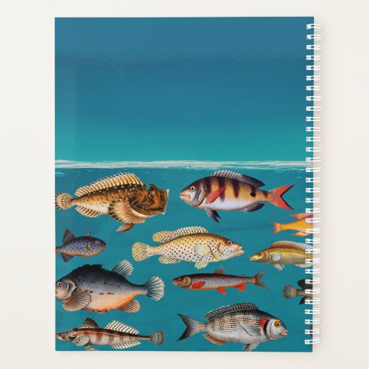 Monogrammofoonvolle vis onder de blauwe zee planner (Achterkant)