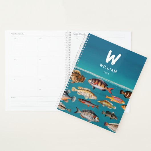 Monogrammofoonvolle vis onder de blauwe zee planner (Display)