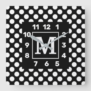 Monogrammus BW Polka Dot Square Wall klok