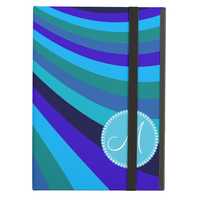 Monogrammus Cool Blue Gray Rainbow Slide Stripes iPad Air Hoesje (Voorkant Gesloten)