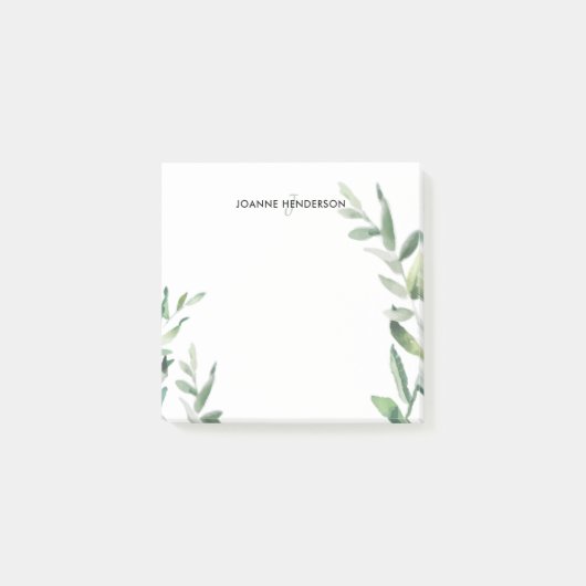 Monogramnaam botanische Waterverf olijftak Post-it® Notes (Voorkant)