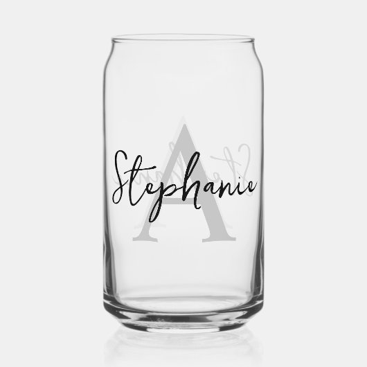 Monogramnaam gepersonaliseerd script blikvorm glas (Achterkant)