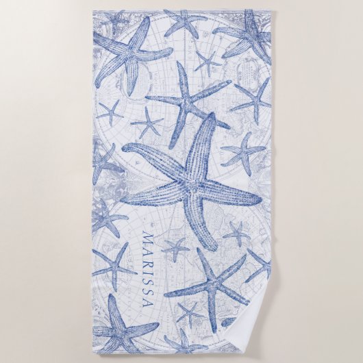 Monogramnaam Wereldkaart kuststaartvis Strandlaken (Voorkant)