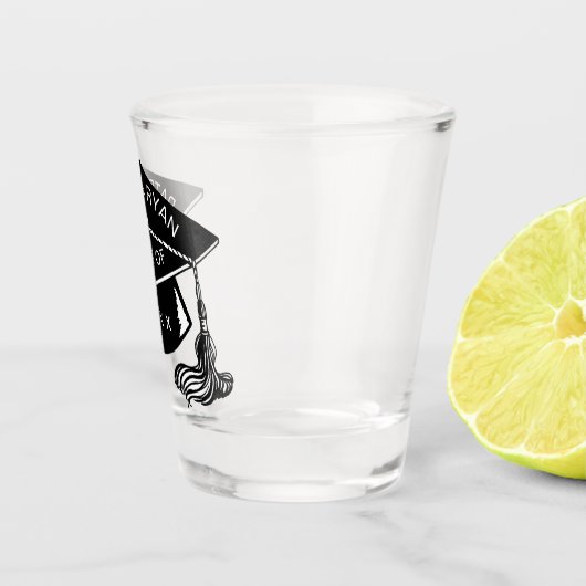 Monogramnaam zwarte Graduation Cap, klasse 2023 Shot Glas (Rechts)