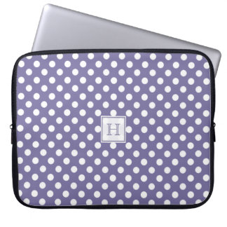MonogramPaars met witte poka-Stippen laptophoes Laptop Sleeve