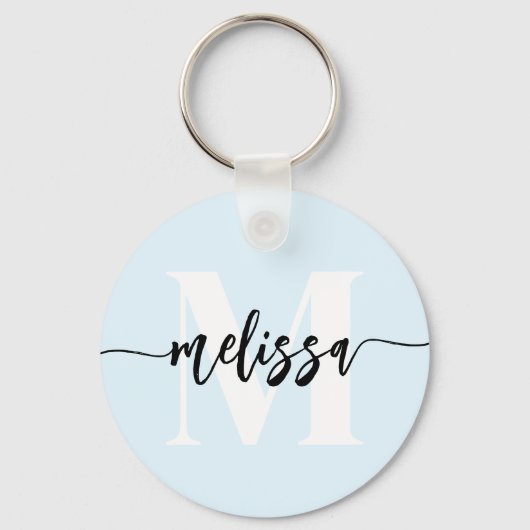 Monogrampenseel Handgeschreven Blauw Sleutelhanger (Voorkant)