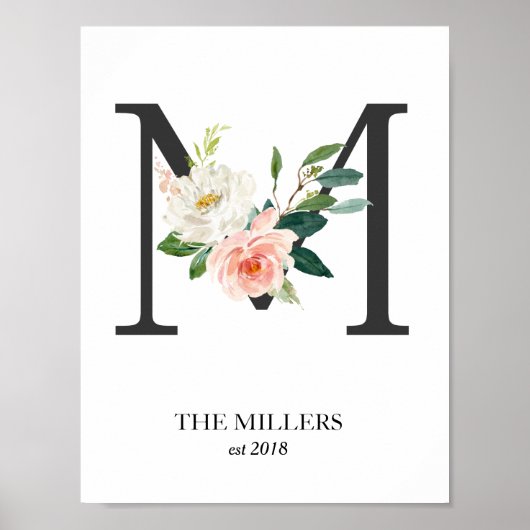 Monogramprint, bloemletter M, trouwen, kinderkamer Poster (Voorkant)